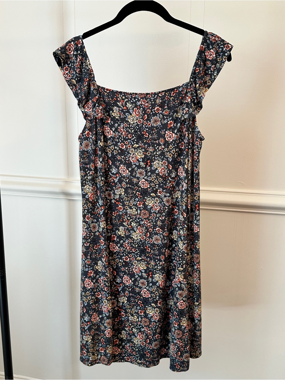 Loft Dark Floral Flutter Sleeve Mini Dress